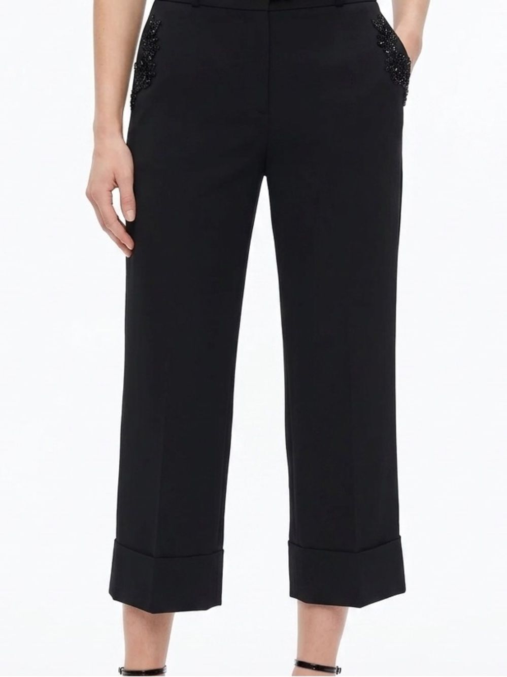 NINE WEST | Bead Embellished Crop Wide Leg Palazzo Dress Pants Black Women’s 8